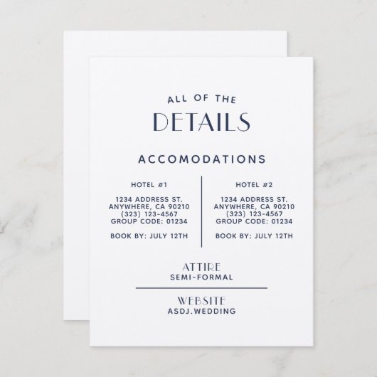 Einfache Minimal-Ecru Navy-Hochzeitsszenierung Begleitkarte (Vorne/Hinten)