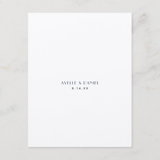 Einfache Minimal-Ecru Navy-Hochzeitsszenierung Begleitkarte (Rückseite)