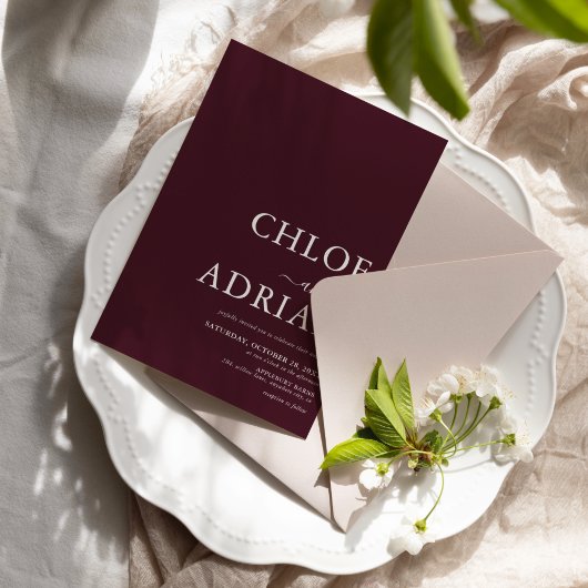 Einfache Minimal-Einladung für Burgandy Hochzeit Einladung