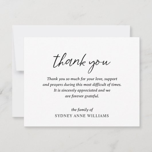 Einfache Minimal Elegante Beerdigung Dankeskarte (Vorderseite)