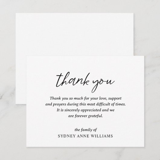 Einfache Minimal Elegante Beerdigung Dankeskarte (Vorne/Hinten)