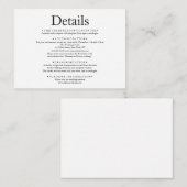 Einfache Minimal Elegante Details zur Hochzeit Begleitkarte (Vorne/Hinten)