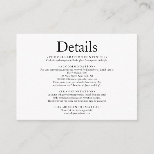 Einfache Minimal Elegante Details zur Hochzeit Begleitkarte (Vorderseite)