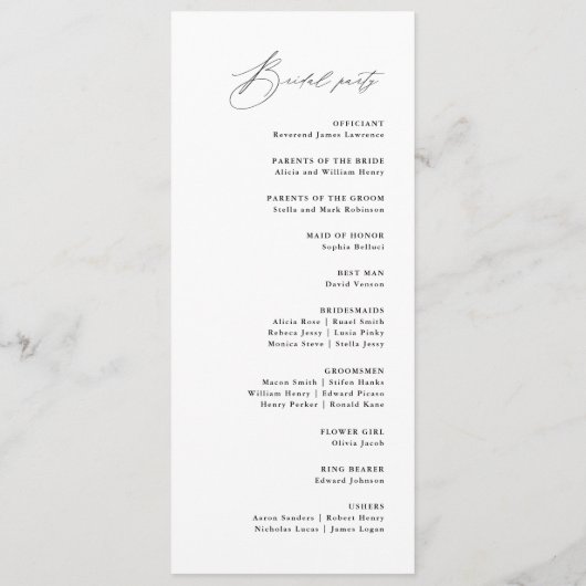 Einfache Minimal Elegante katholische Hochzeitsfei Programm (Rückseite)