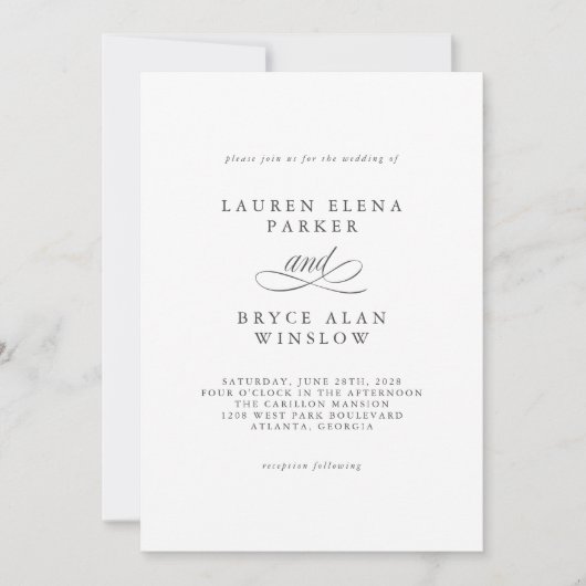 Einfache Minimal Elegante Klassische Hochzeit Einladung (Vorderseite)