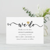 Einfache Minimal Elegante Script Gold Herz machen Save The Date (Stehend Vorderseite)