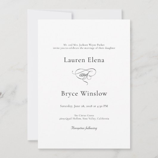 Einfache Minimal Elegante White Wedding Einladung (Vorderseite)