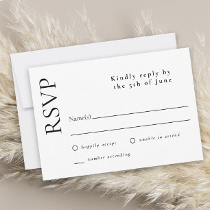 Einfache Minimal Elegante White Wedding RSVP Karte