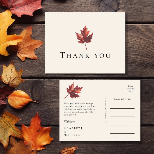 Einfache Minimal Fall Leaf Cream Wedding Vielen Da Postkarte