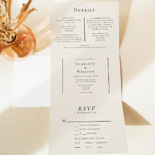 Einfache Minimal Fall Leaf Creme Entree UAWG Weddi Dreifach Gefaltete Einladung