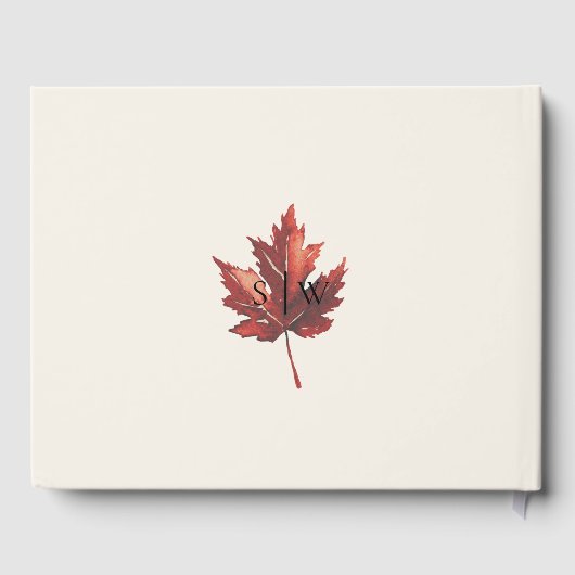 Einfache Minimal Fall Leaf Creme Hochzeit Gästebuch (Rückseite)