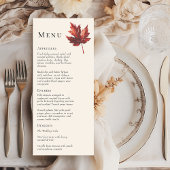 Einfache Minimal Fall Leaf Creme Hochzeit Menükarte