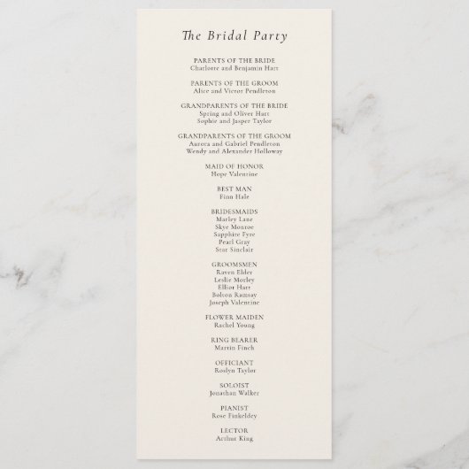 Einfache Minimal Fall Leaf Creme Hochzeit Programm (Rückseite)