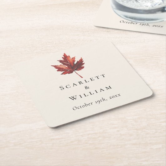 Einfache Minimal Fall Leaf Creme Hochzeit Rechteckiger Pappuntersetzer (angewinkelt)