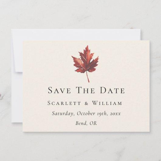 Einfache Minimal Fall Leaf Creme Hochzeit Save The Date (Vorderseite)
