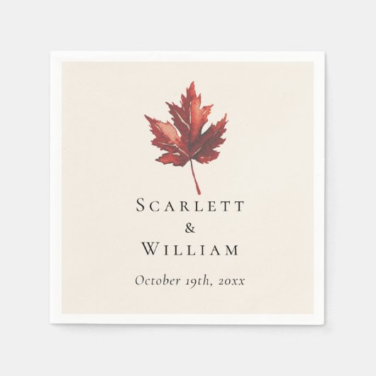 Einfache Minimal Fall Leaf Creme Hochzeit Serviette (Vorderseite)