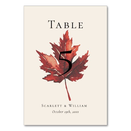 Einfache Minimal Fall Leaf Creme Hochzeit Tischnummer (Vorderseite)