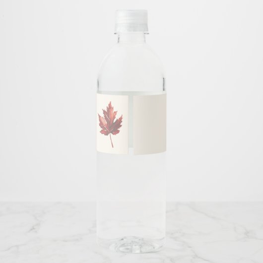 Einfache Minimal Fall Leaf Creme Hochzeit Wasserflaschenetikett (Rückseite)