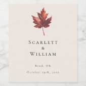 Einfache Minimal Fall Leaf Creme Hochzeit Weinetikett (Einzelnes Label)