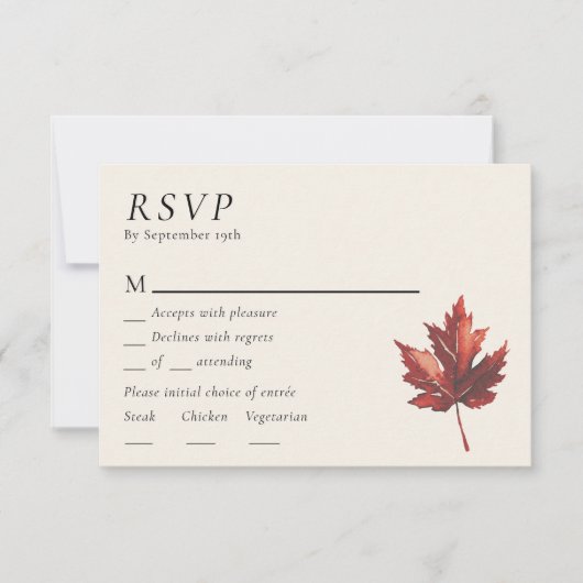 Einfache Minimal Fall Leaf Creme Wedding Menu UAWG RSVP Karte (Vorderseite)