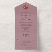 Einfache Minimal Fall Leaf Mauve Entree UAWG Weddi All In One Einladung (Innen Boden)