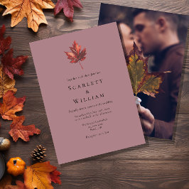 Einfache Minimal Fall Leaf Mauve Foto Hochzeit Einladung