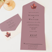 Einfache Minimal Fall Leaf Mauve Wedding All In One Einladung