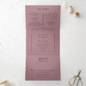 Einfache Minimal Fall Leaf Mauve Wedding Dreifach Gefaltete Einladung (Innenseite)