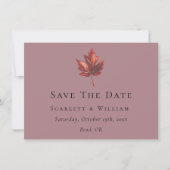 Einfache Minimal Fall Leaf Mauve Wedding Save The Date (Vorderseite)