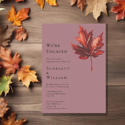 Einfache Minimal Fall Leaf Mauve Wir sind Verlobt Einladung