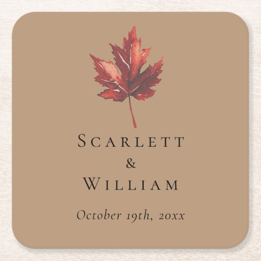 Einfache Minimal Fall Leaf Terracotta Wedding Rechteckiger Pappuntersetzer (Vorderseite)