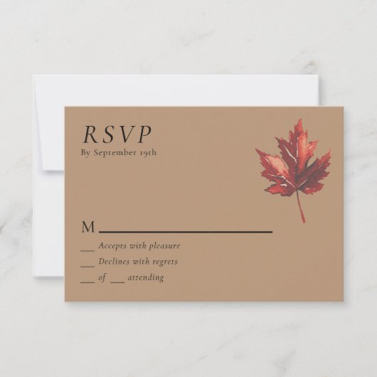 Einfache Minimal Fall Leaf Terracotta Wedding RSVP (Vorderseite)