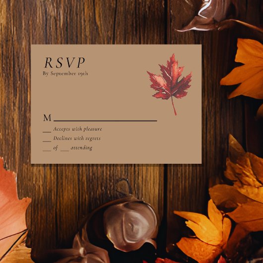Einfache Minimal Fall Leaf Terracotta Wedding RSVP Karte