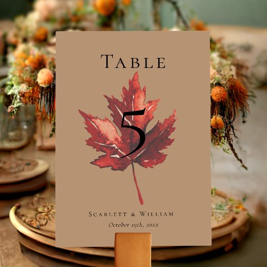 Einfache Minimal Fall Leaf Terracotta Wedding Tischnummer