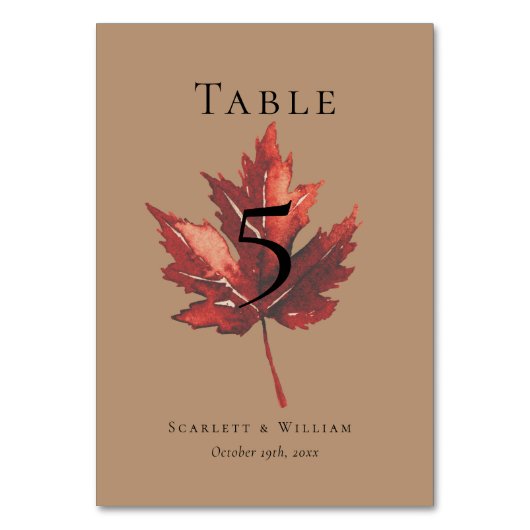 Einfache Minimal Fall Leaf Terracotta Wedding Tischnummer (Rückseite)