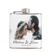 Einfache Minimal-Foto-Bezeichnung Hochzeit Flachmann (Vorderseite)