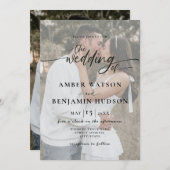 Einfache Minimal-Foto-Kalligrafie Moderne Hochzeit Einladung (Vorne/Hinten)