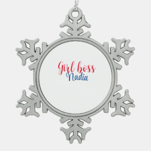 einfache minimal Girl Boss Namenstext Bild Geschäf Schneeflocken Zinn-Ornament