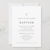 Einfache Minimal Gold Cross Religiöse Taufe Einladung (Vorderseite)