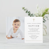 Einfache Minimal Gold Cross Religiöse Taufe Einladung (Stehend Vorderseite)
