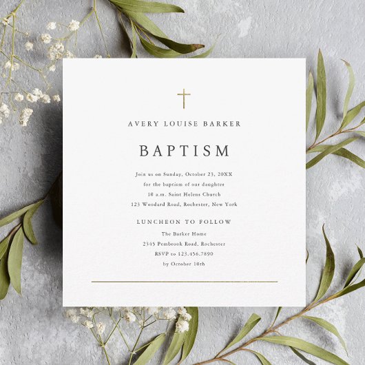 Einfache Minimal Gold Cross Religiöse Taufe Einladung