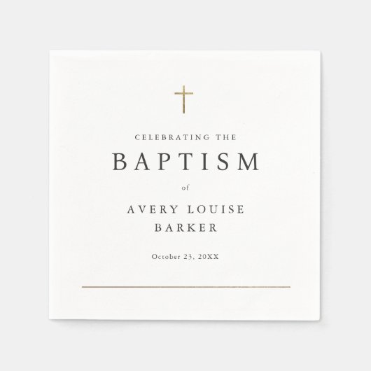 Einfache Minimal Gold Cross Religiöse Taufe Serviette (Vorderseite)