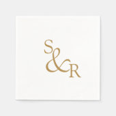 Einfache Minimal Gold Monogram Hochzeit Serviette (Vorderseite)
