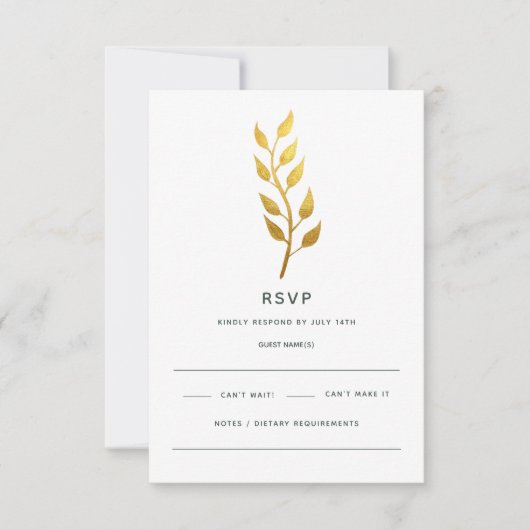 Einfache Minimal-Goldleaf-Hochzeit RSVP Karte (Vorderseite)