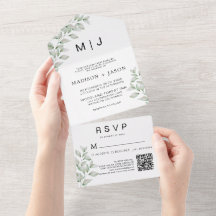 Einfache Minimal Greenery Monogram Wedding QR Code
