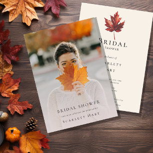 Einfache Minimal Herbstblatt Creme Foto Brautparty Einladung