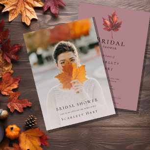 Einfache Minimal Herbstblatt Mauve Foto Brautparty Einladung