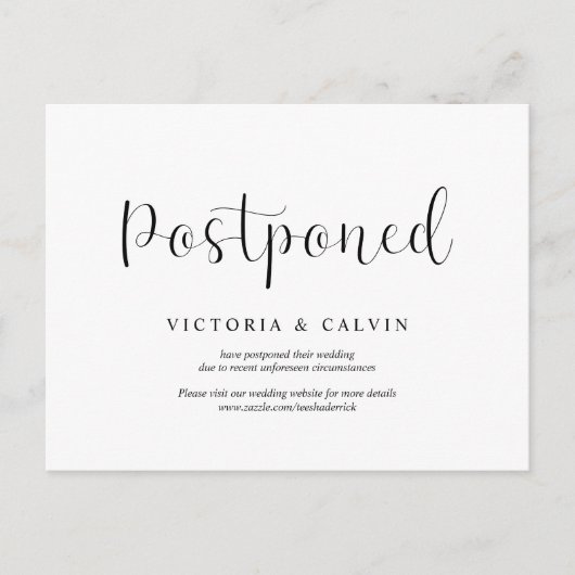 Einfache Minimal, Hochzeitseinladung verschoben Postkarte (Vorderseite)