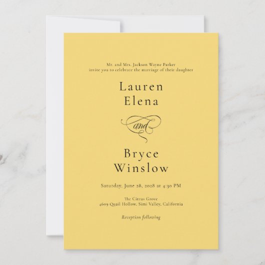 Einfache Minimal Lemon Drop Citrus Gelbe Hochzeit Einladung (Vorderseite)