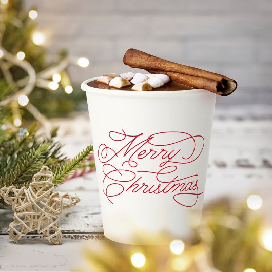 Einfache Minimal Modern White Red Frohe Weihnachte Pappbecher